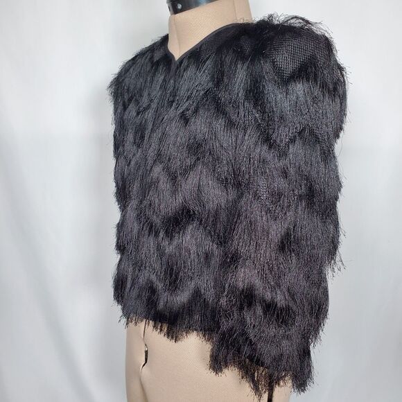 BCBG Maxazria Women's Jacket Size XS Black Fringed Jaxon Party Chevron - Picture 3 of 12